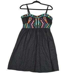 Staring at Stars Anthropologie Black Mini Dress with Colorful Embroidery